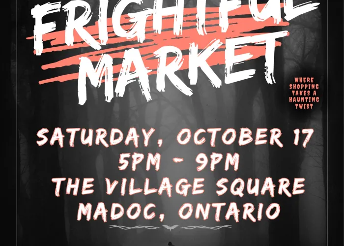 Black background, orange and white writing, event details
